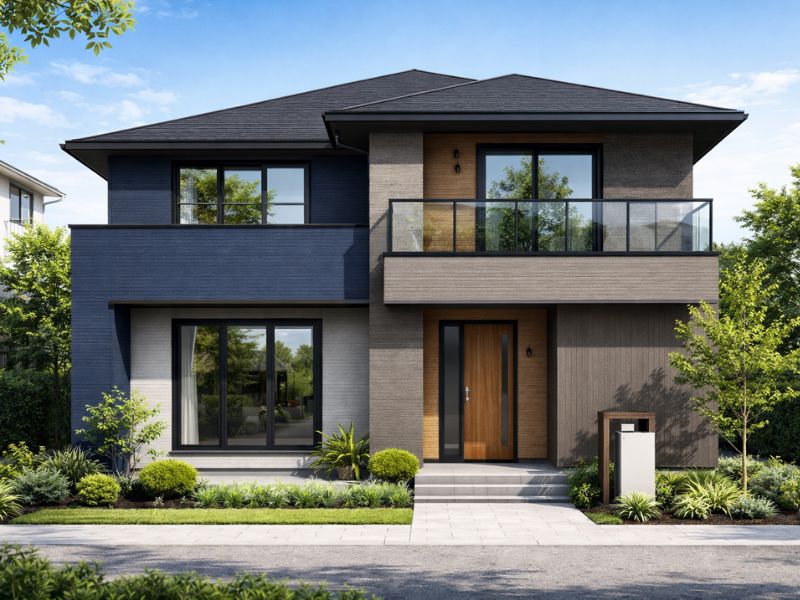 ネイビーとグレージュのモダン邸宅